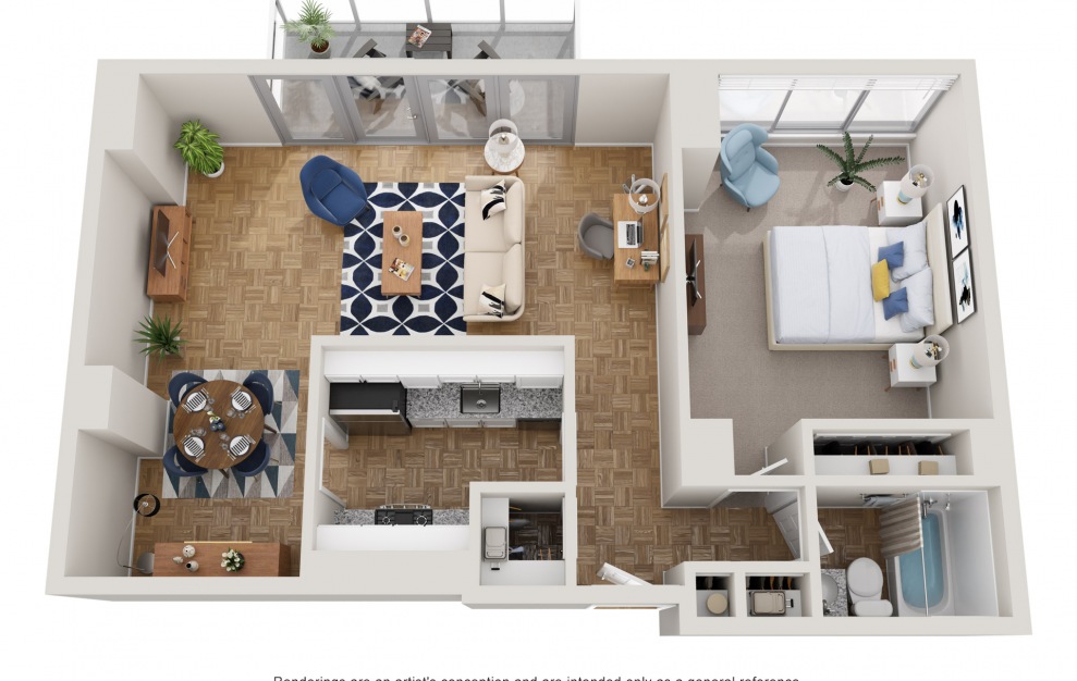 Brambleton - 1 bedroom floorplan layout with 1 bath and 751 to 800 square feet.