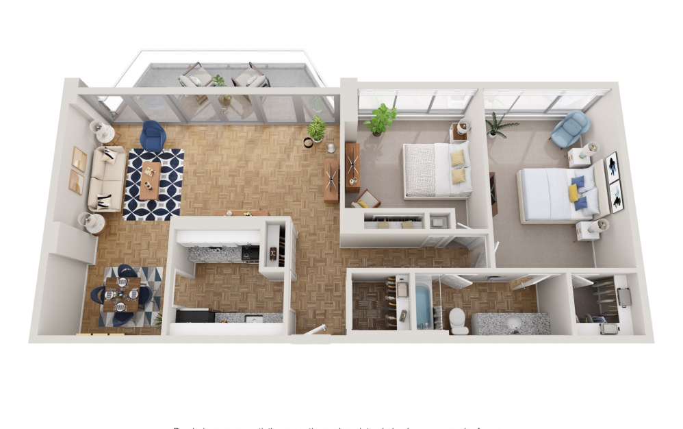 Terrace - 2 bedroom floorplan layout with 1 bathroom and 1056 square feet