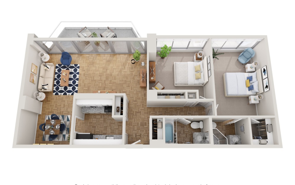 The Hague - 2 bedroom floorplan layout with 2 bathrooms and 1051 - 1100 square feet