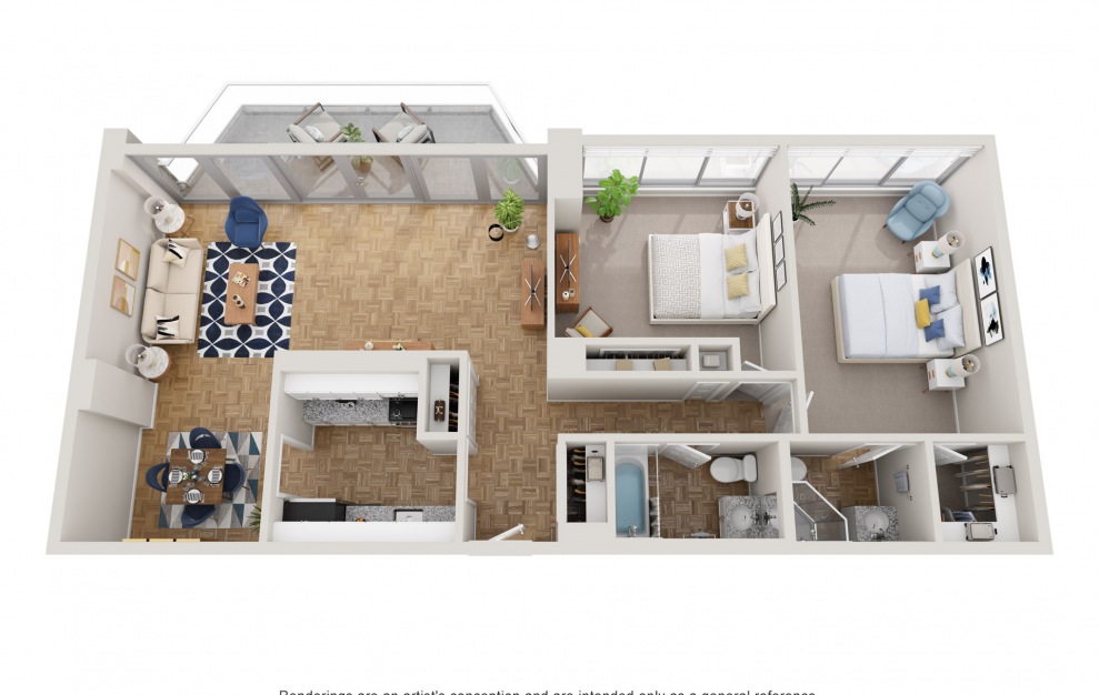 The Hague - 2 bedroom floorplan layout with 2 baths and 1051 to 1100 square feet.